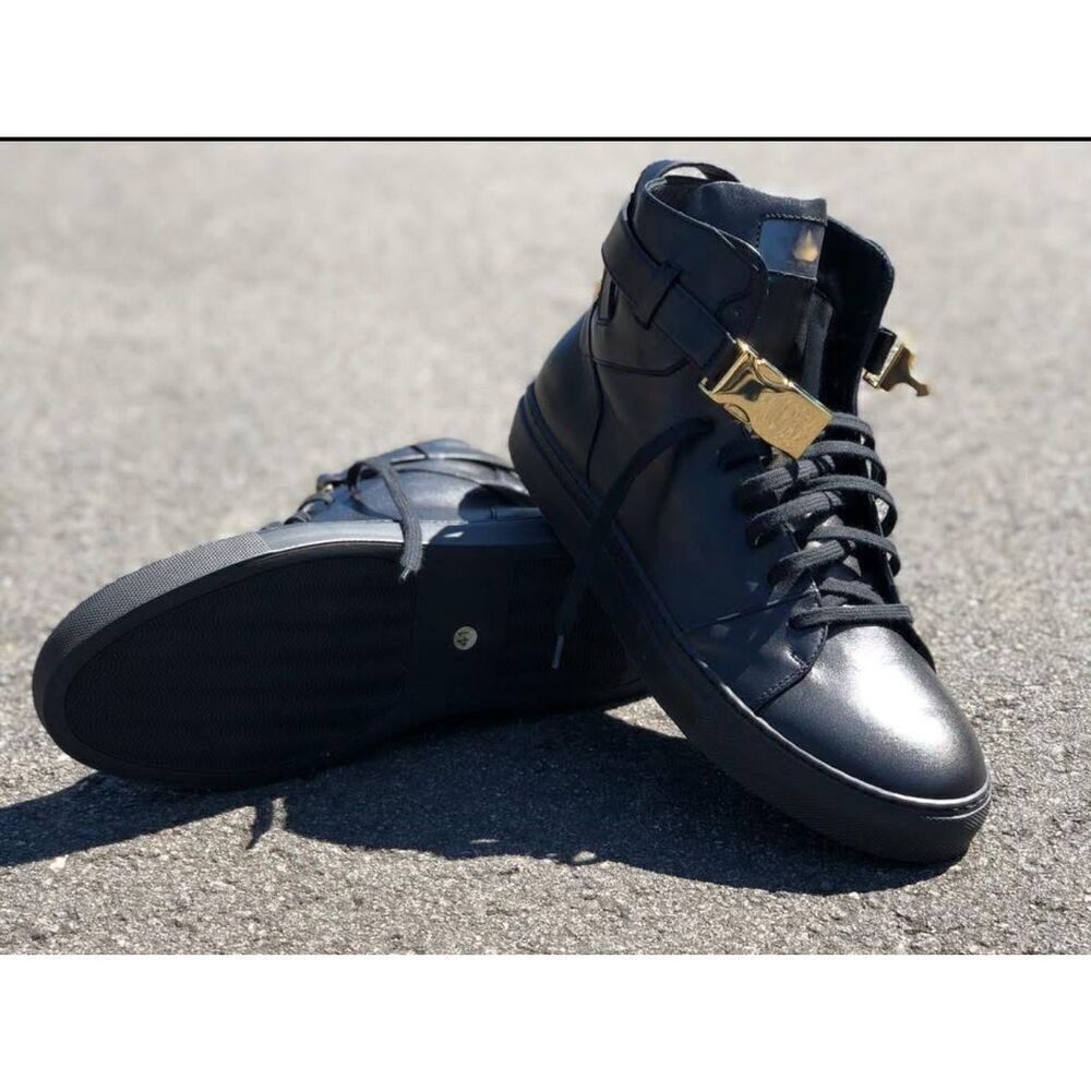 Buscemi 100mm  unisex black leather high Top Fashion Sneaker size 40 eur( 8/9/10